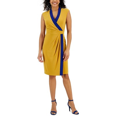 Короткое деловое платье с запахом Kasper Womens Gold Colorblock XL BHFO 6888