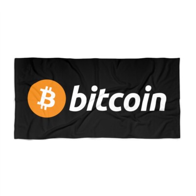 Bitcoin BTC Black/Orange/White Beach Towel - 2 Sizes, Crypto Towel, Blockchain