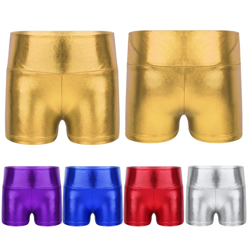 ️ Kids Girl Dance Metallic Booty Shorts Gymnastics High Waist Bottoms