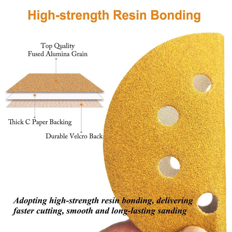 5-Inch 8-Hole Hook and Loop Sanding Discs, 60/80/120/150/220/320/400 Assorted Gr