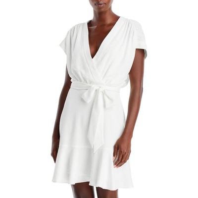 

BCBGMAXAZRIA Женское мини-платье цвета слоновой кости с запахом и рюшами на рукавах  BHFO 7273, Off white