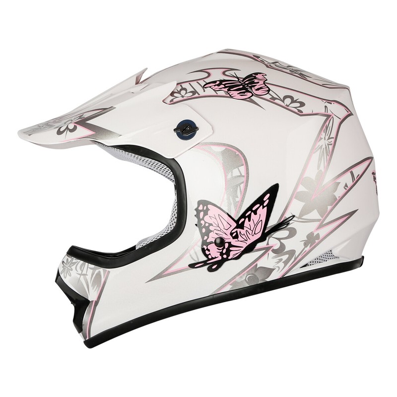 DOT Youth Pink Butterfly Dirt Bike ATV Helmet Motocross+Goggles+Gloves