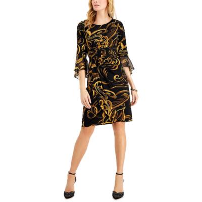Connected Apparel Womens Black Printed Sheath Dress Petites 8P BHFO 8490