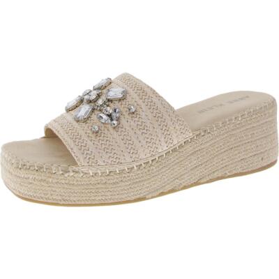 Anne Klein Womens Crystal Square Toe Wedge Casual Slide Sandals Shoes BHFO 3489