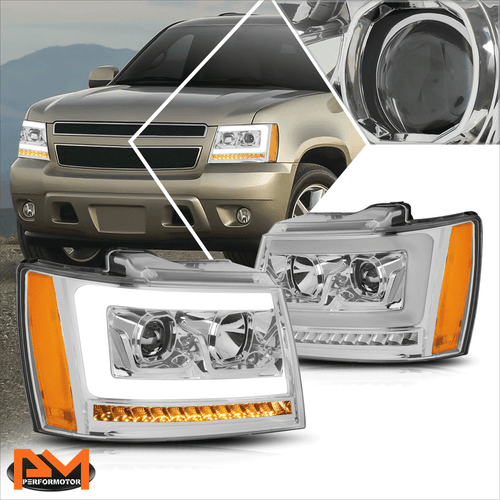For 07-14 Tahoe/Suburban LED Sequential Signal Projector Headlight Chrome/Amber