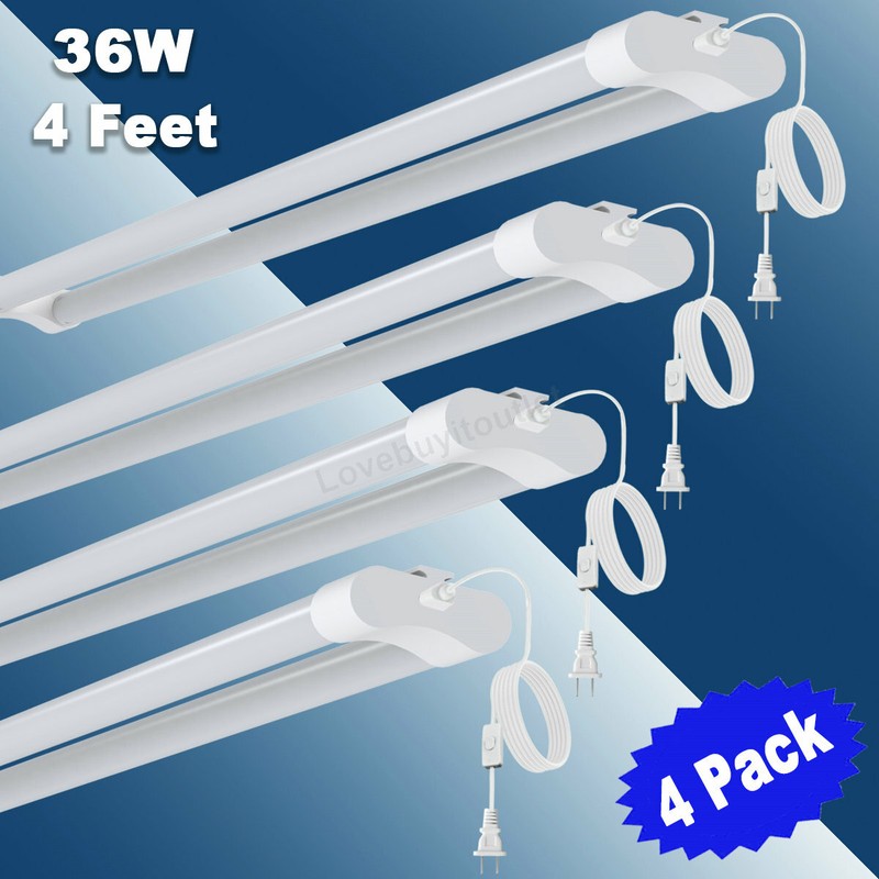 4 Pack 36W Double Tube Light Fixture LED Shop Light