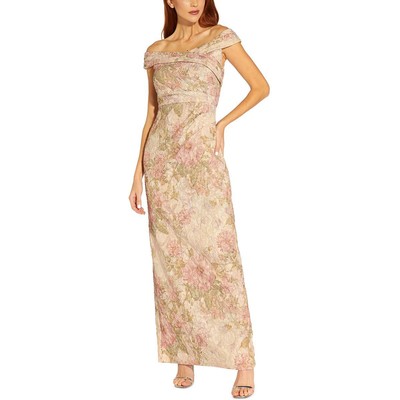 Женское бежевое жаккардовое вечернее платье Adrianna Papell 14 BHFO 4388