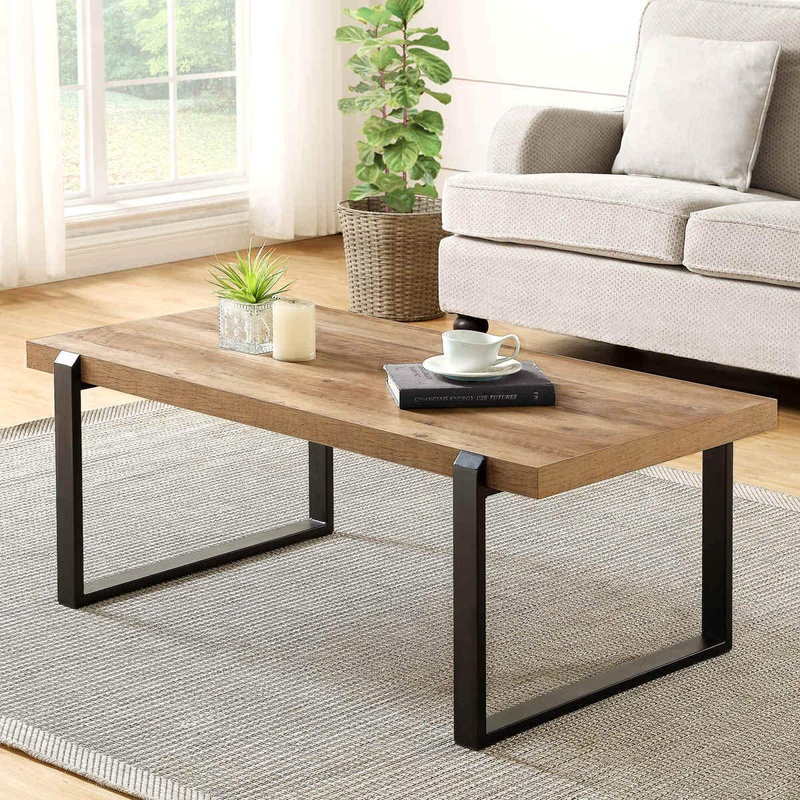 Rustic Coffee Table,Wood and Metal Industrial Cocktail Table