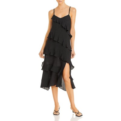 

Aqua Womens Kristina Длинное макси-платье с оборками и разрезом по подолу BHFO 8864, Черный