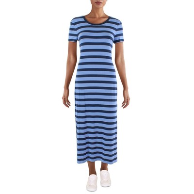 

Женское платье-футболка миди в синюю полоску Lauren Ralph Lauren Edberta  BHFO 1940, Blue/navy