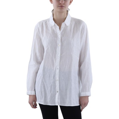 Eileen Fisher Womens White Linen Button-Down Top Blouse M BHFO 1888