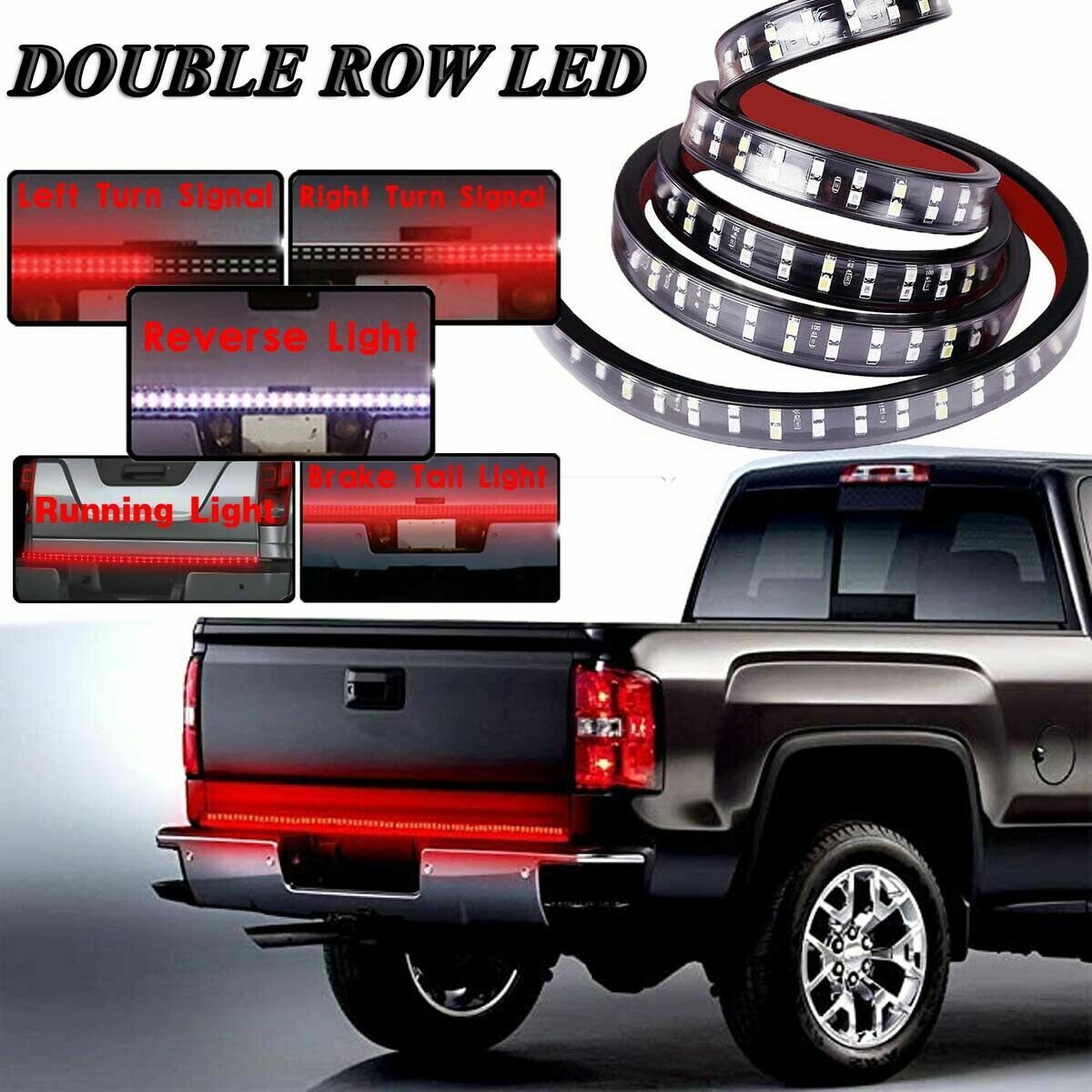 60" Double Row LED Truck Tailgate Light Bar Strip Red White Reverse Stop Brake