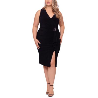 

Женское платье-футляр миди с V-образным вырезом и стразами Betsy - Adam Plus BHFO 1488, Черный
