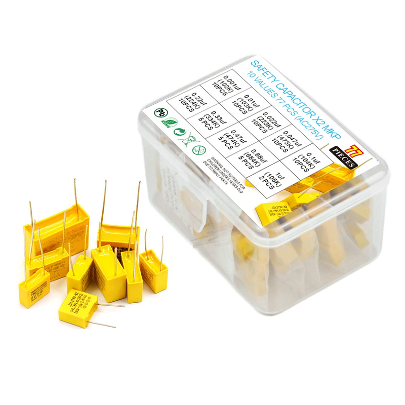 77 PCS Polypropylene Safety Capacitors DIP 275VAC X2 Assorted Kit