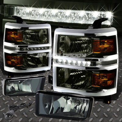 ДЫМЧАТАЯ СВЕТОДИОДНАЯ ФАРА DRL С ЯНТАРНЫМ УГЛОВЫМ СИГНАЛОМ + ДЫМЧАТАЯ ПРОТИВОТУМАННАЯ ФАРА ДЛЯ 14-15 SILVERADO