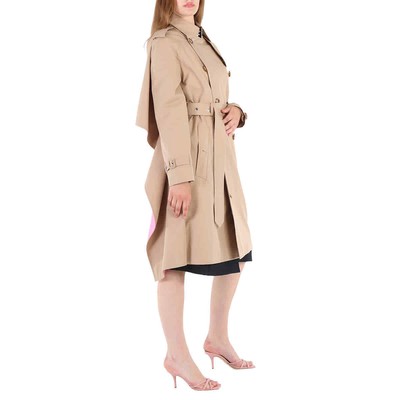 Pre-owned Burberry Soft Fawn Cotton Twill Cape Detail Trench Coat, Brand Size 6 (us Sz.4) In Check Description