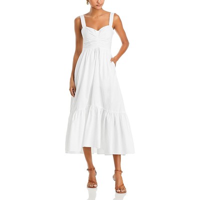 A.L.C. Womens Lilah II White Tea Length Ruched Midi Dress 2 BHFO 9972