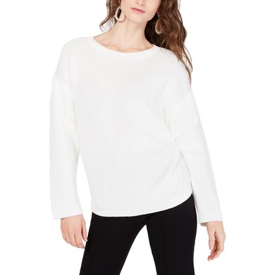 

Женский белый пуловер «летучая мышь» INC с бахромой, топ  BHFO 8685, Washed white