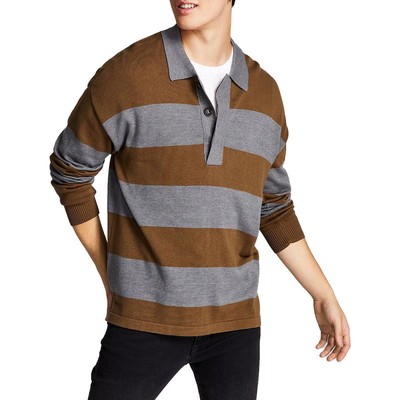 And Now This Mens Green Knit Striped Rugby Pullover Sweater Shirt S BHFO 9765
