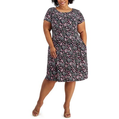 Connected Apparel Womens Black Jersey f Fit & Flare Dress Plus 16W BHFO 5998