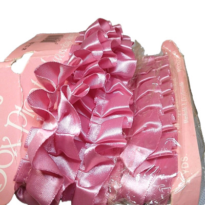 Wrights Box Pleated Woven Edge Ribbon, Hot Pink, Vintage, Yardage Unknown