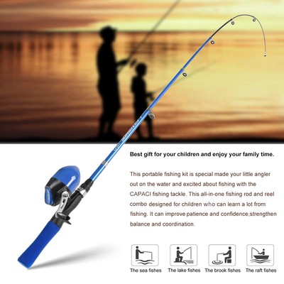 Kids Fishing Rod Reel Combo Full Kit Spincast Reel Set with Hooks Lures H3A4