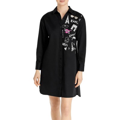 Женская черная рубашка из поплина с длинным рукавом от Карла Лагерфельда в Париже XS BHFO 7372