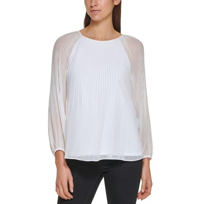 

Женская белая шифоновая блузка со сборками Calvin Klein, топ  BHFO 8412, Soft white