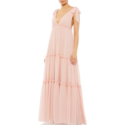 Pre-owned Mac Duggal Ieena For  Womens Chiffon Long Evening Dress Gown Bhfo 5076 In Pink