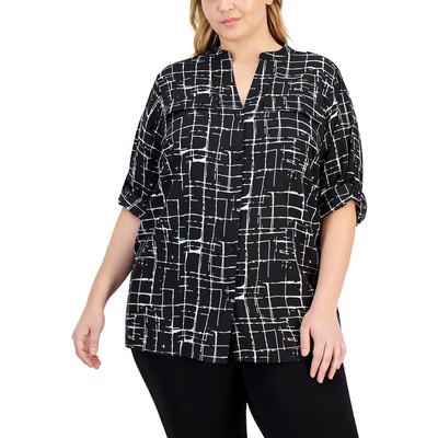 Женская черная рубашка с закатанным рукавом на пуговицах Calvin Klein Plus 0X BHFO 5083