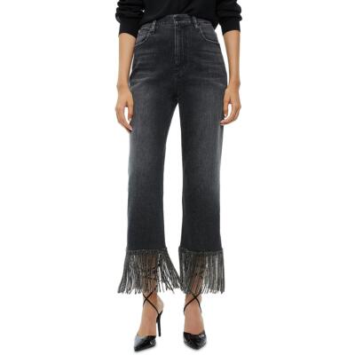 Alice and Olivia Womens Black Fringe Denim High-Waisted Pants 27 BHFO 5865