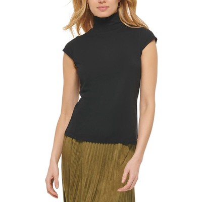 Женская черная футболка из модальной смеси DKNY с имитацией шеи и короткими рукавами, топ XS BHFO 9784