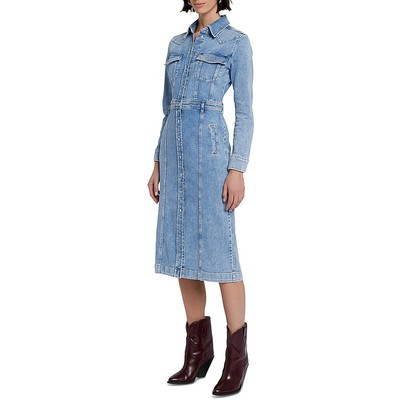 7 For All Mankind Женская синяя джинсовая рубашка миди с длинным рукавом XS BHFO 3791