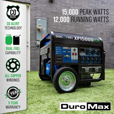 DuroMax XP15000HX 15,000 Watt Electric Start Dual Fuel Portable Generator