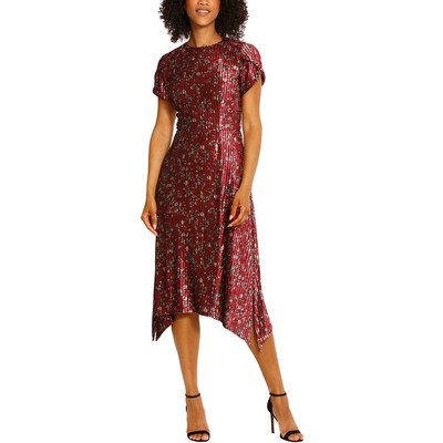 Женское красное бархатное миди-платье с цветочным рисунком Maggy London для коктейлей и вечеринок 10 BHFO 7883