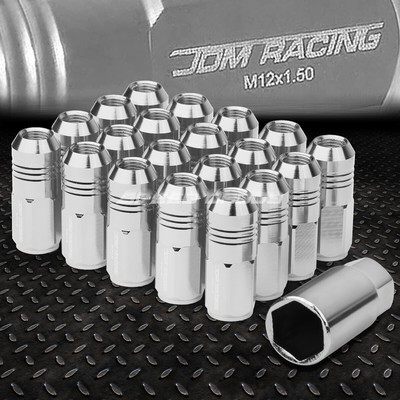 КОМПЛЕКТ ГАЕК JDM CLOSE-END ИЗ АЛЮМИНИЯ СЕРЕБРИСТОГО ЦВЕТА С 20 НАКОНЕЧНИКАМИ + АДАПТЕР M12X1.5 ДИАМЕТРОМ 20 ММ / ВЫСОТОЙ 50 ММ