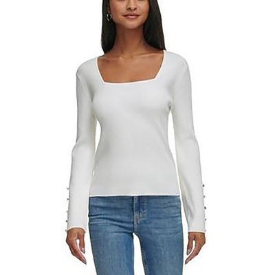 Женская белая рубашка с квадратным вырезом Calvin Klein, пуловер, свитер, топ XL BHFO 3668