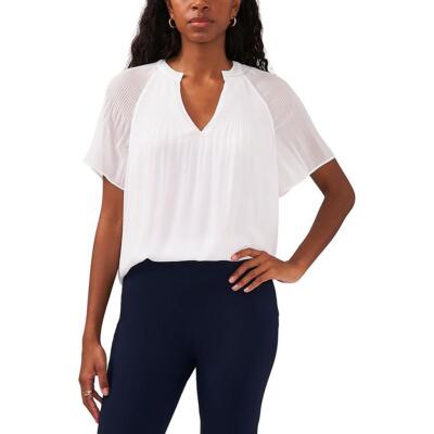 Sam & Jess Womens White Split Neck Flutter Sleeve Pullover Top Shirt L BHFO 9204