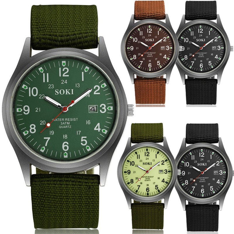 Men's Military Army Luminous 24 Hours Dial Nylon Strap Date