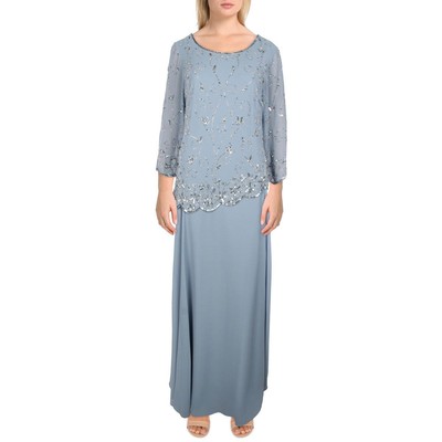 

Женское синее шифоновое вечернее платье JKara с украшением  BHFO 4657, Dusty blue/silver