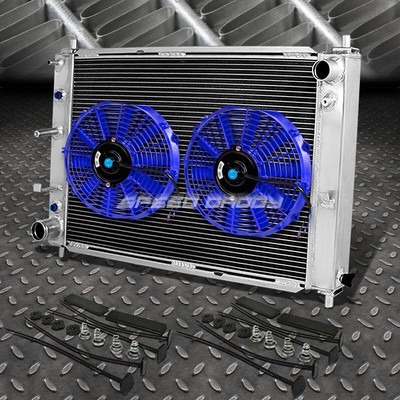 3-РЯДНЫЙ АЛЮМИНИЕВЫЙ РАДИАТОР + КОМПЛЕКТ ИЗ 2-Х ВЕНТИЛЯТОРОВ НА 12 ВЕНТИЛЯТОРОВ СИНЕГО ЦВЕТА ДЛЯ FORD MUSTANG GT/SVT V8 97-04 AT