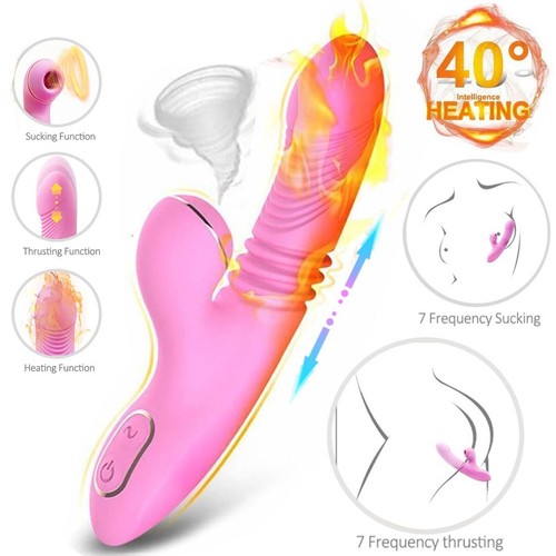 Women Sex Toy Clit Sucking G-Spot Thrusting Heat Dildo Stroking Rabbit Vibrator
