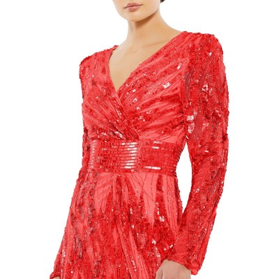 Pre-owned Mac Duggal Womens Embellished Open Back Formal Evening Dress Gown Bhfo 7908 In Red