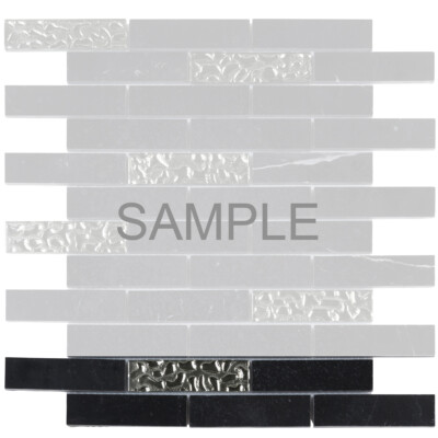 Black Marquina Marble Stone Silver Glass Mosaic Tile Brick Joint Backsplash