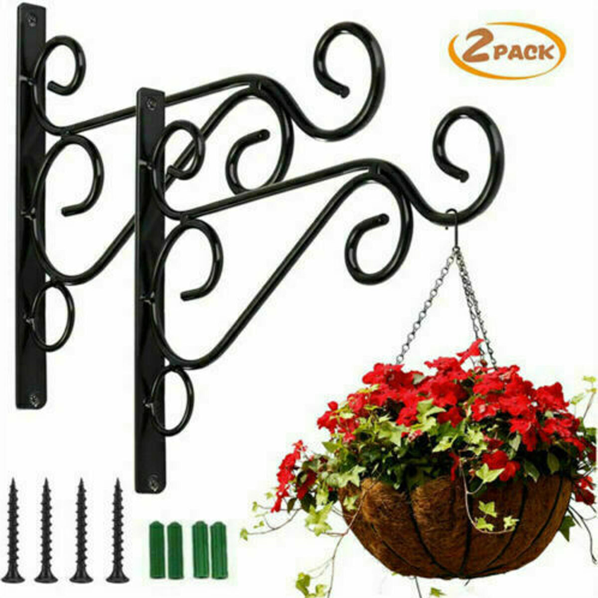 2X Heavy Duty Metal Hanging Basket Brackets Garden Plant