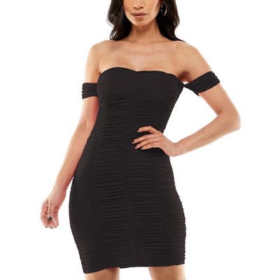 Женское облегающее мини-платье Jump Apparel черного цвета с рюшами XS BHFO 6008