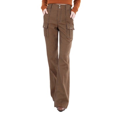 Pre-owned Chloé Chloe Ladies In Houndstooth Cotton Wool High-rise Flared Trousers, Brand Size 36 In Multicolor