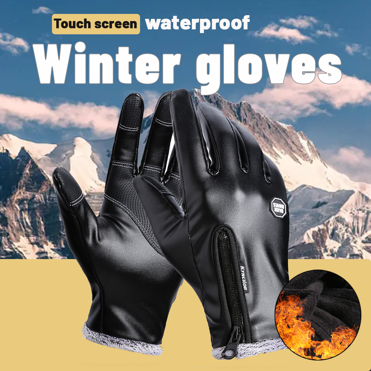 Winter Outdoor Sports Riding Warm Leather Gloves Windproof Touch Screen Gloves
