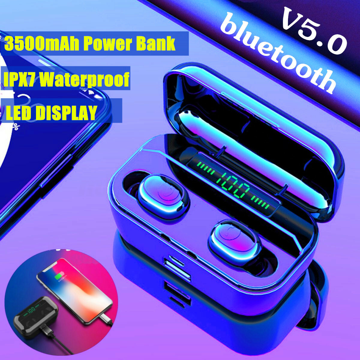 3500mAh LCD TWS Drahtlose Kopfhörer Bluetooth Stereo-Ohrhörer In-Ear-Headset DE