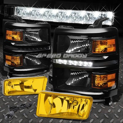 ЧЕРНАЯ СВЕТОДИОДНАЯ ФАРА DRL С ЯНТАРНЫМ УГЛОВЫМ СИГНАЛОМ + ЯНТАРНАЯ ПРОТИВОТУМАННАЯ ФАРА ДЛЯ 14-15 SILVERADO